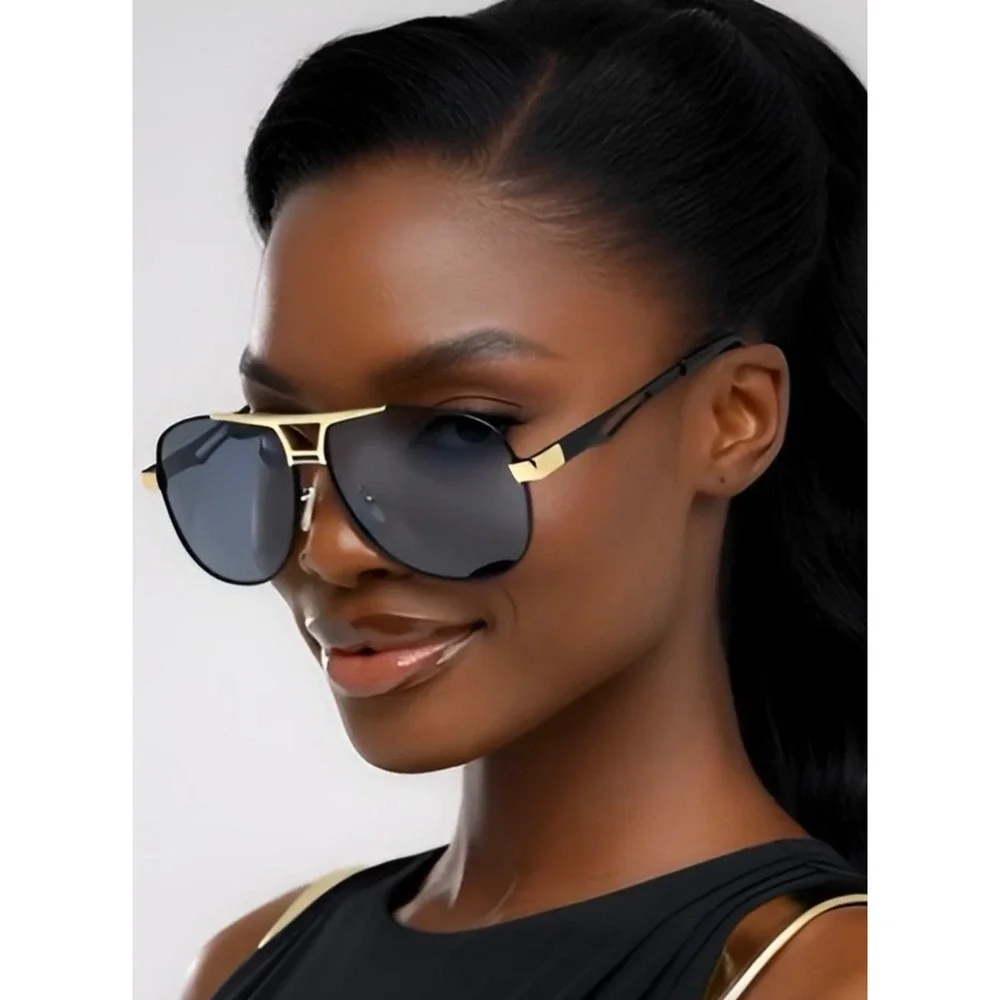 Polarized Sunglasses‎ Gold Trim Black Lenses Driving Glasses Hip Hop 2026 Women